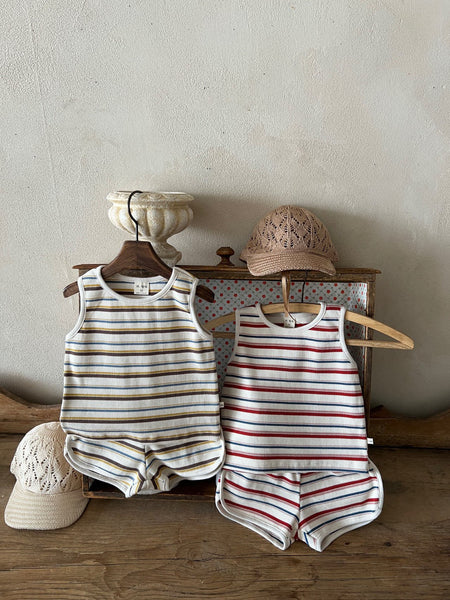 Toddler Lala Multi-Stripe Ribbed Tank Top and Shorts Set (1-6y) - 2 Colors