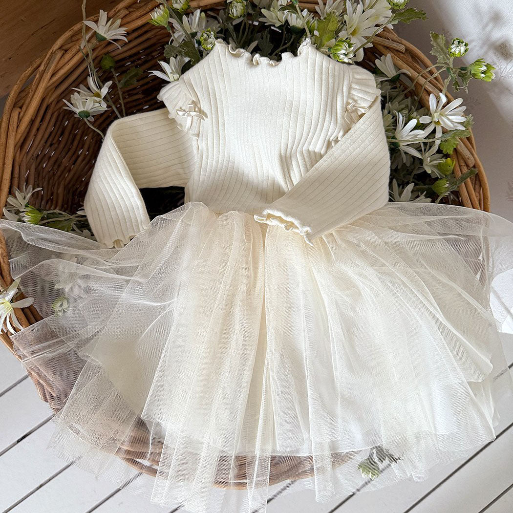 Baby/Toddler Aosta F25 Ribbed Lettuce-Edge Top Tutu dress (3m-5y)- Ivory - AT NOON STORE