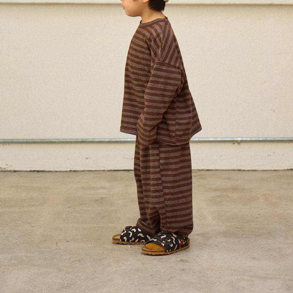 Toddler F25 Stripe Long Sleeve Top and Wide Pants Set (2-8y) - Brown - AT NOON STORE