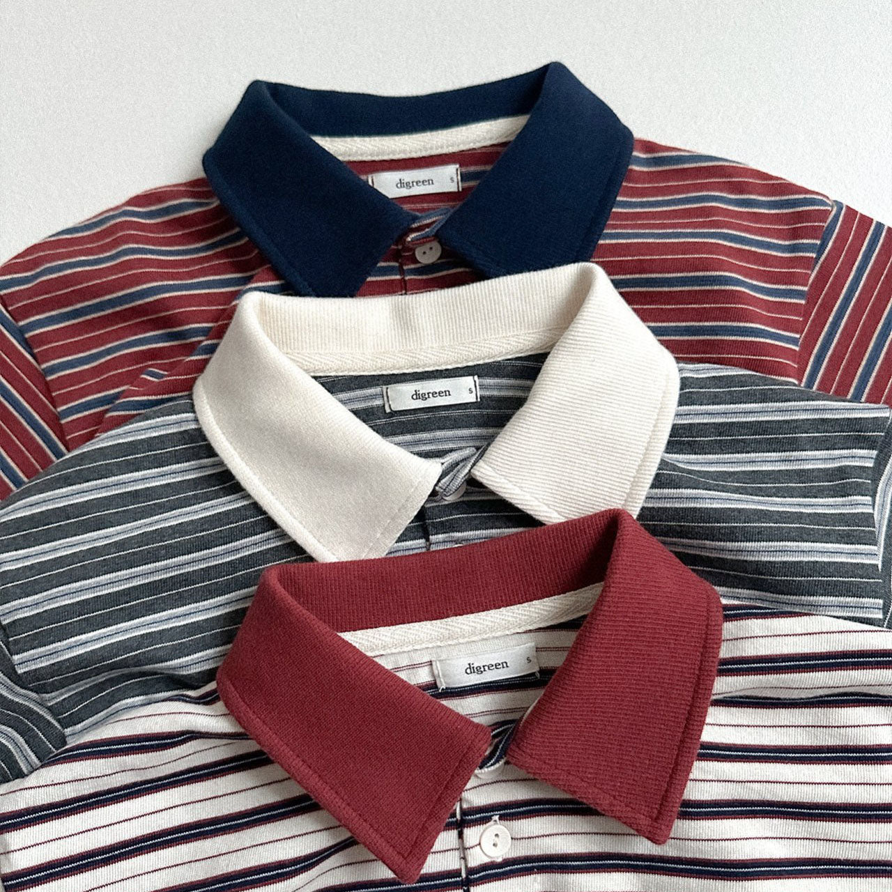Toddler W25 Adjustable Hem Stripe Collar Long Sleeve Top (2-7y) - 3 Colors