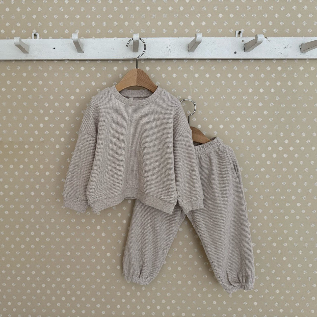 Kids F25 Waffle Long Sleeve Sweatshirt and Jogger Pants Set (1-6y) - Beige - AT NOON STORE