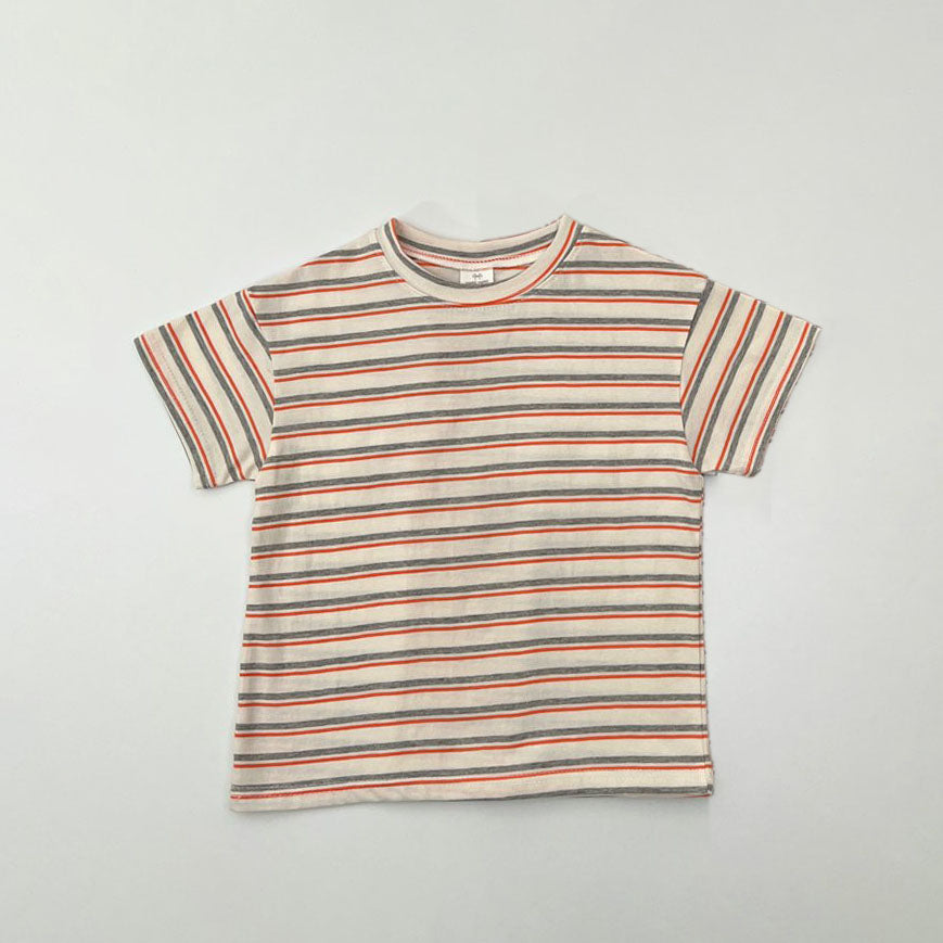 Kids S25 Multi Color Stripe Short Sleeve Top (3-8y) - Cream