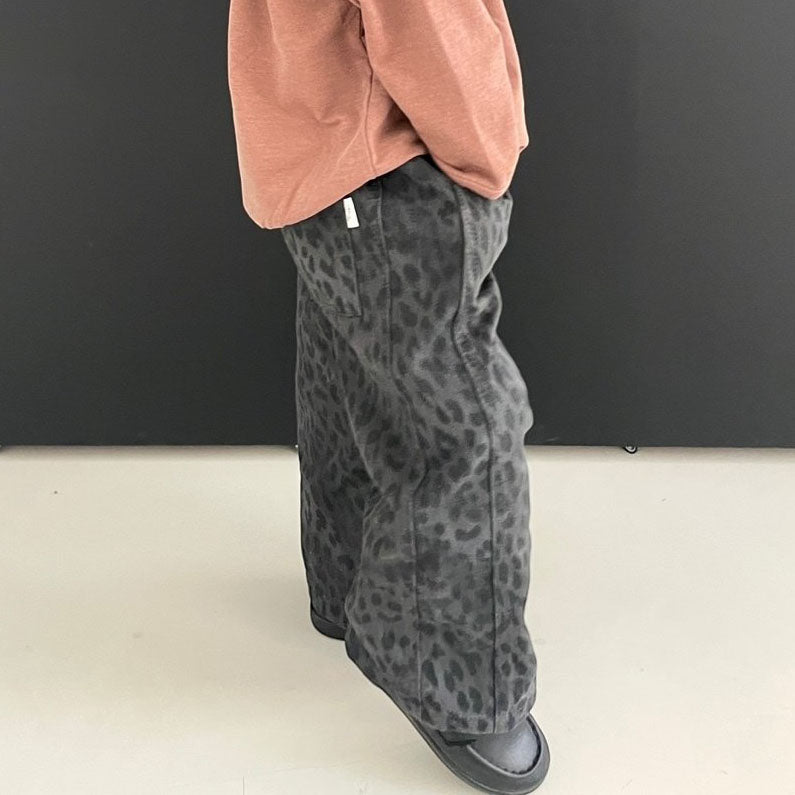 Toddler F25 Side Stitch Detail Cheetah Pants (3-7y) - Charcoal - AT NOON STORE