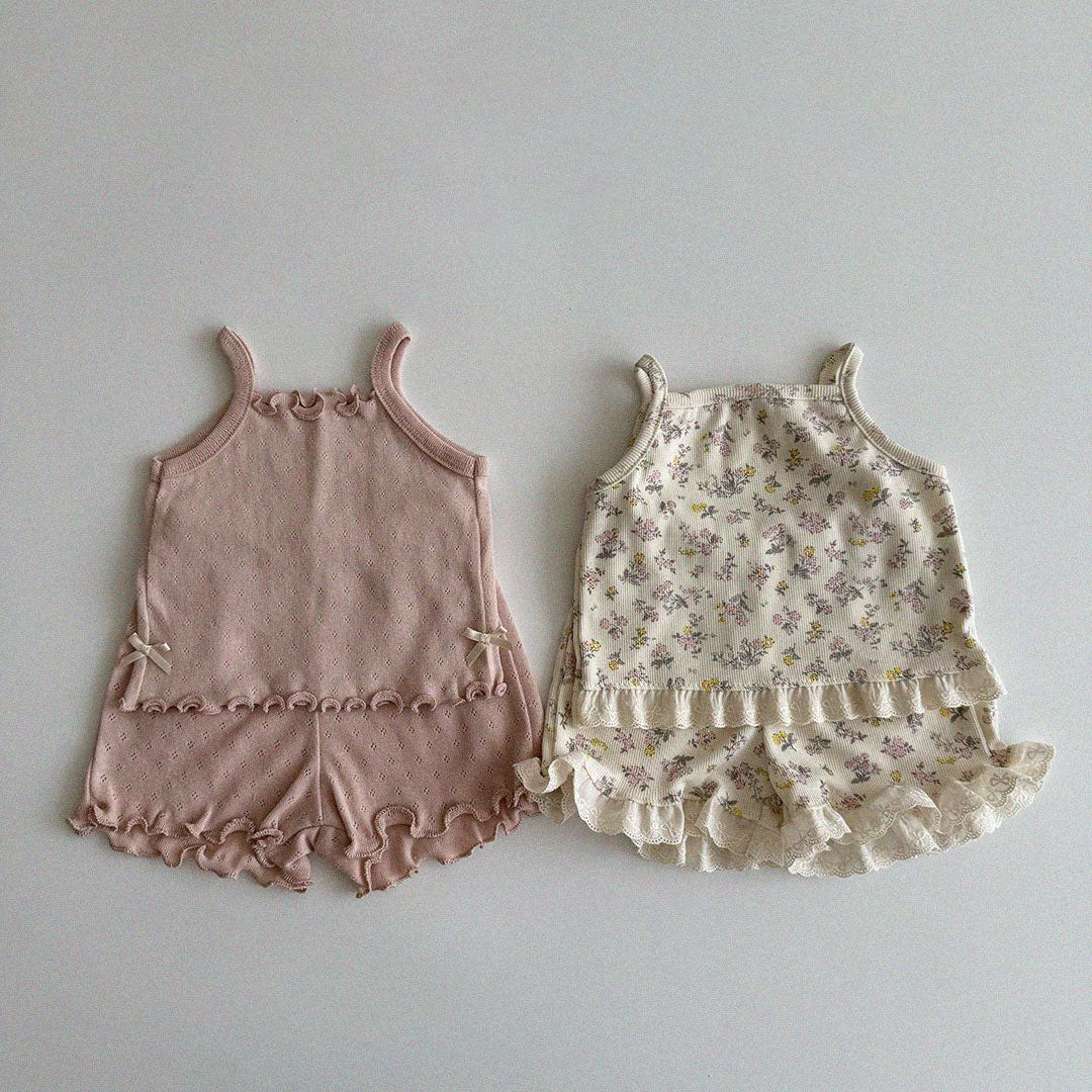 Baby/Toddler Aosta SS25 Floral Ribbed Noodle Strap Top  (3m-5y)- Ivory - AT NOON STORE