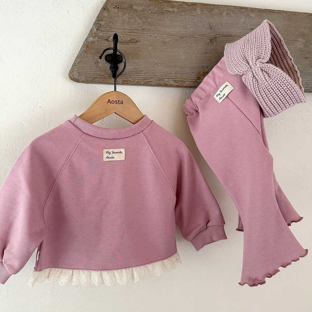 Baby/Toddler Aosta F25 Lace Detail Hem Long Sleeve Sweatshirt (3m-5y)- 2 Colors - AT NOON STORE