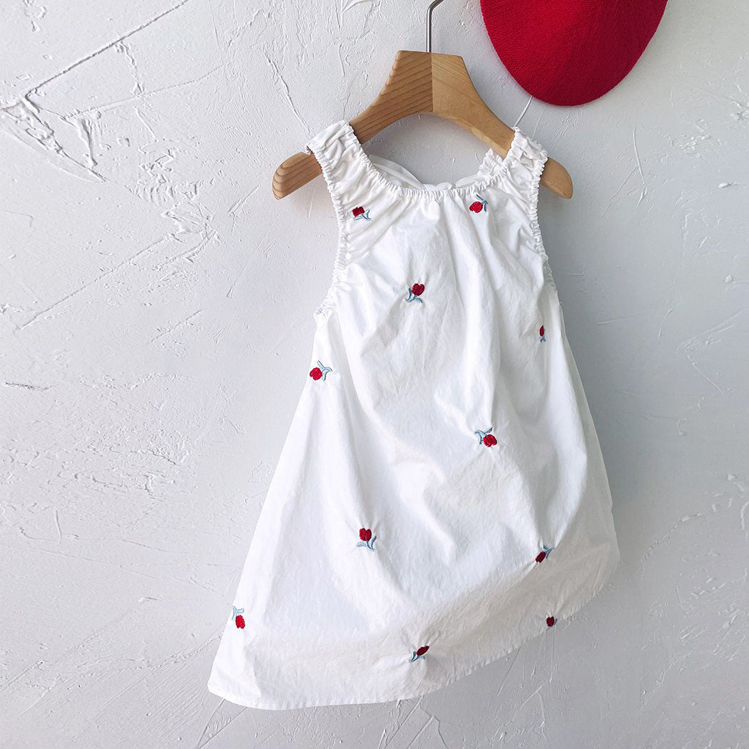 Toddler Milk SS25 Floral Embroidery Sleeveless Tie Back Bubble Dress (1-7y) - Ivory - AT NOON STORE