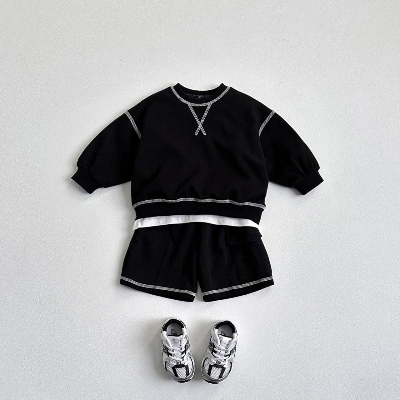 Toddler F25 Stitch Detail Long Sleeve Top and Shorts Set (1-6y) - 3 Colors - AT NOON STORE