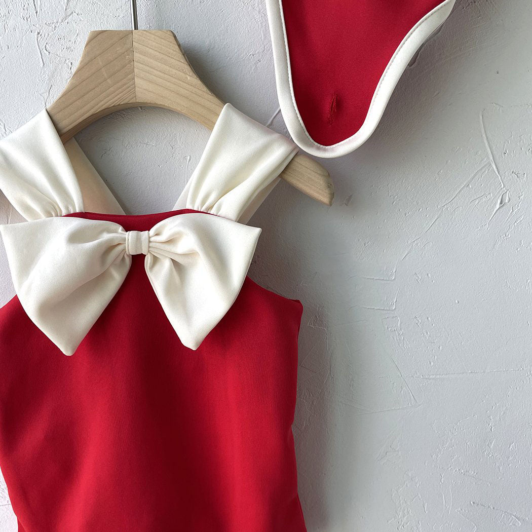 Toddler Milk SS25 Front Big Bow Classic One-Piece Swimsuit (1-6y) - Red - AT NOON STORE