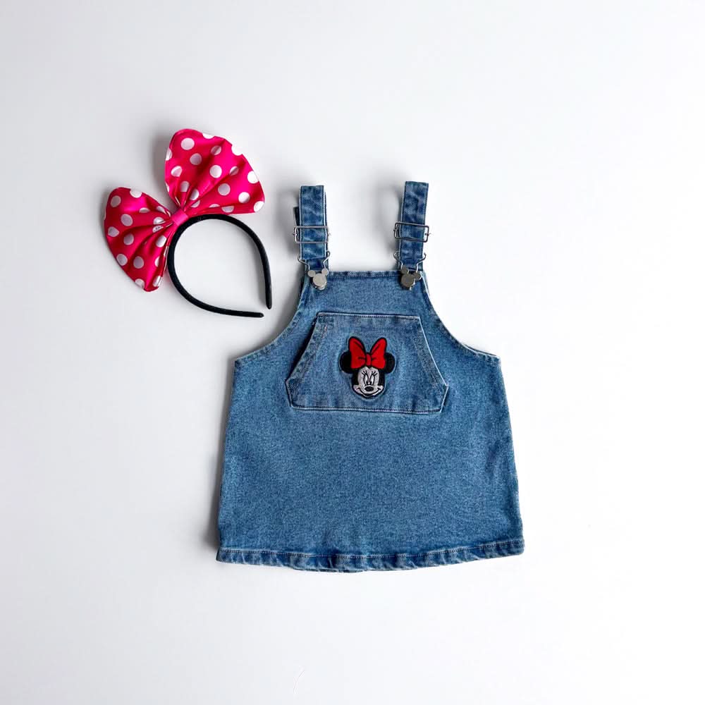 Toddler Disney Minnie Embroidery Kangaroo Pocket Denim Skirtalls (1-6y) - AT NOON STORE