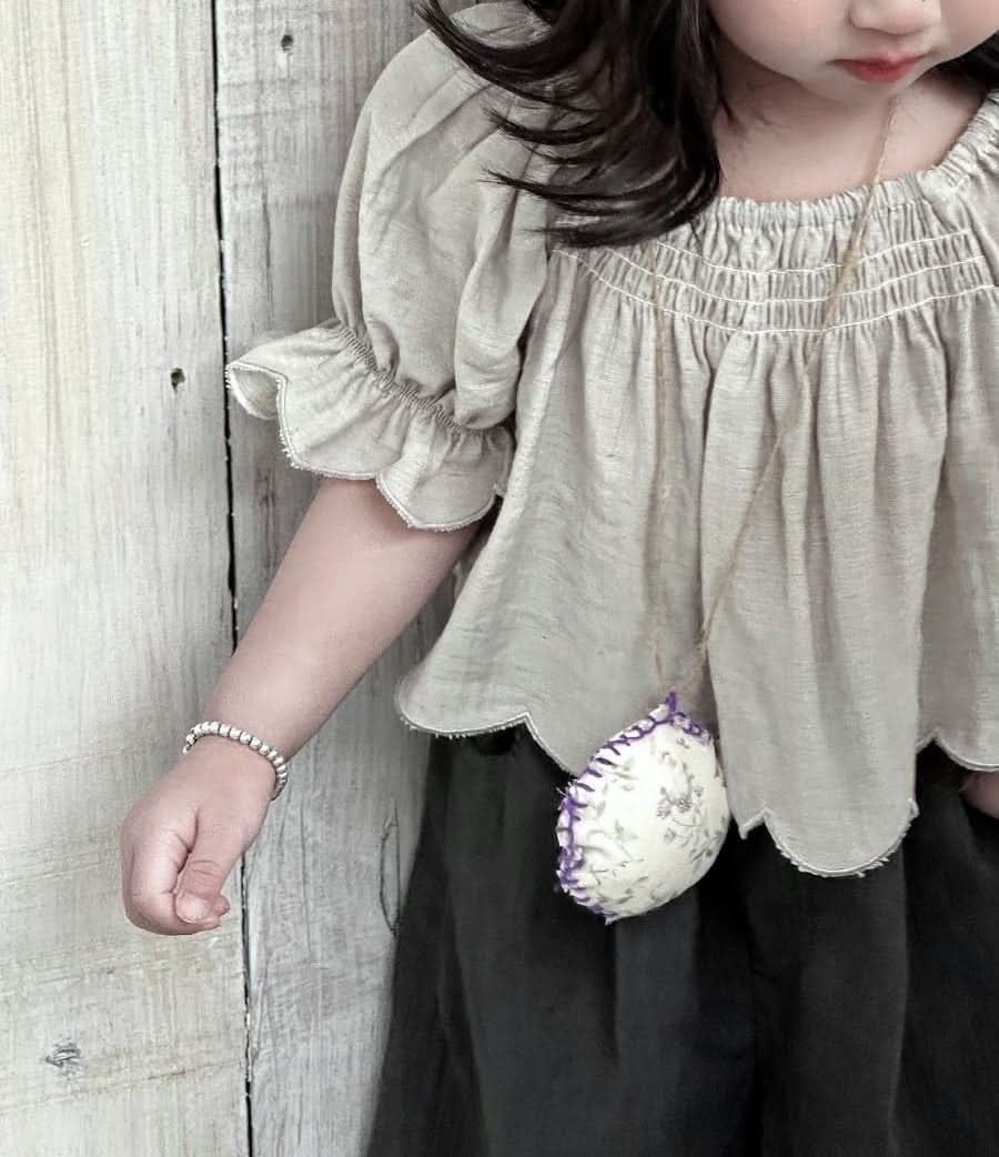 Kids Frill Puff Sleeve Crop Top (2-6y) - Gray - AT NOON STORE