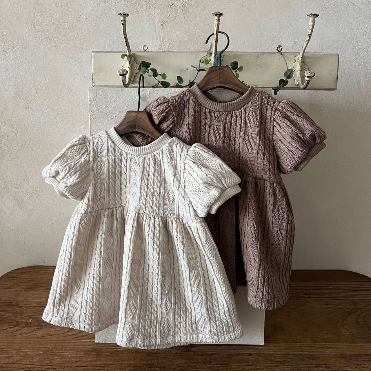Girl Lala Cable Knit Sweater Puff Short Sleeve Dress (1-5y) - 2 Colors - AT NOON STORE