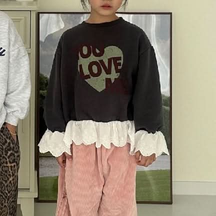 Toddler 'You Love Me' Lace Trim Sweatshirt (2-7y) - 2 Colors - AT NOON STORE