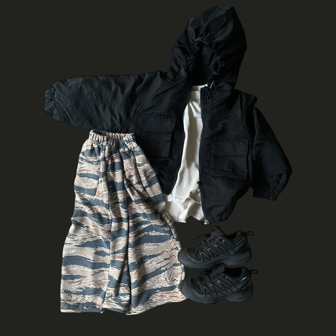 Toddler F25 Multi Pocket Adjustable Hem String Hooded Jacket (3-7y) - Black - AT NOON STORE