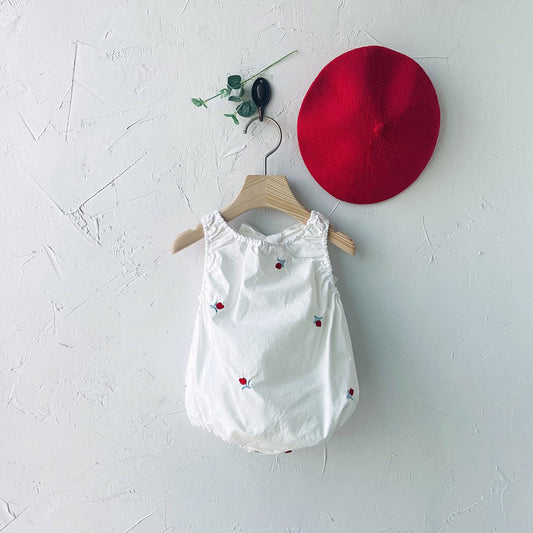 Baby Milk SS25 Floral Embroidery Sleeveless Tie Back Bubble Romper (3-18m) - Ivory - AT NOON STORE