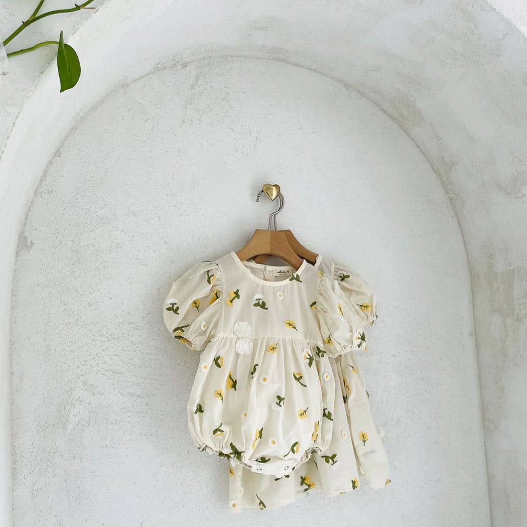 Baby Milk Floral 3D Embroidery Short Sleeve Romper (0-24m) - Floral Ivory - AT NOON STORE