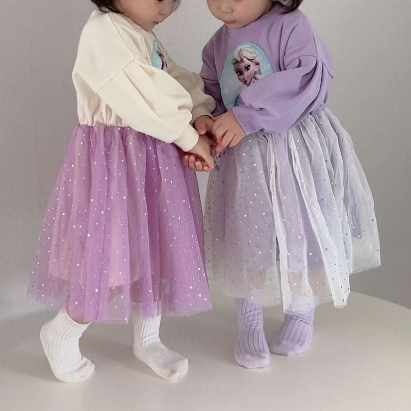 Toddler S25 Puff Sleeve Cotton Elsa Tulle Dress (15m-7y) - 2 Colors - AT NOON STORE