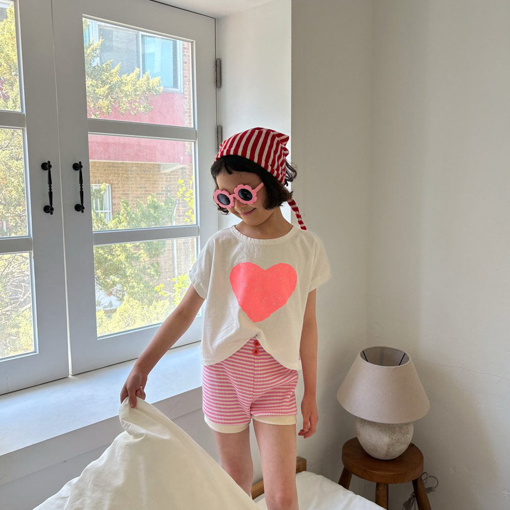 Toddler SS26 Heart Print Short Sleeve Cropped Top (1-6y) - 2 Colors