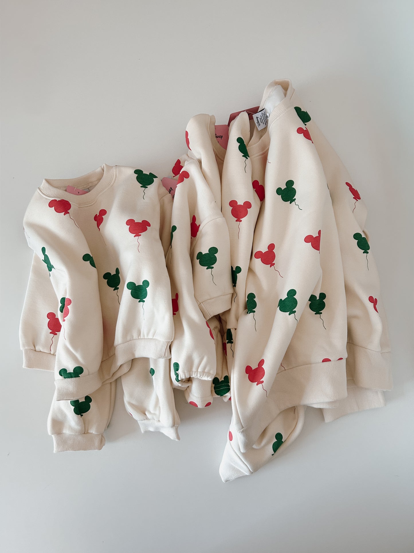 Adult Holiday Mickey Balloon Print Brushed Cotton Sweatshirt - Cream