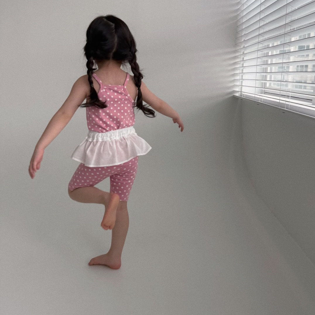 Baby Toddler Bella SS25 Polka Dot Noodle Strap Top and Biker Shorts Set (1-6y) - Pink - AT NOON STORE