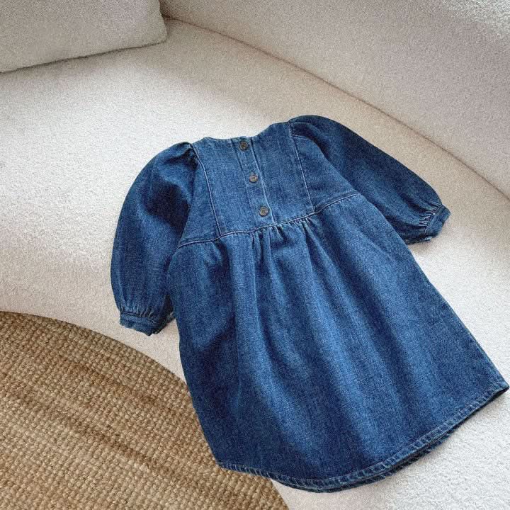 Toddler Square Neckline Denim Dress (3-8y) - Blue - AT NOON STORE