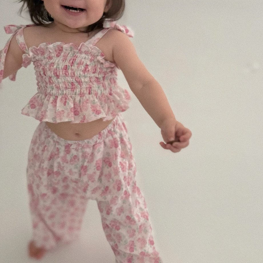 Baby Toddler Bella SS25 Floral Tie Shoulder Smocked Top and Wide Pants Set (6m-3y) - 2 Colors - AT NOON STORE