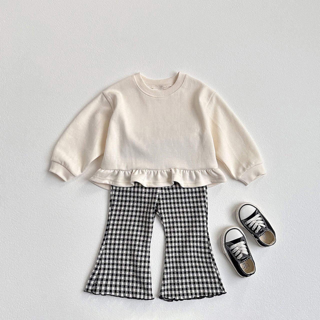 Toddler F25 Gingham Side Slit Flare Pants (1-6y) - Black - AT NOON STORE