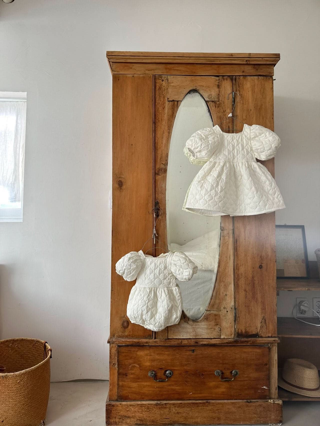 Toddler Monbebe Puff Sleeve Tie Bow Quilted Dress  (1-6y) - AT NOON STORE