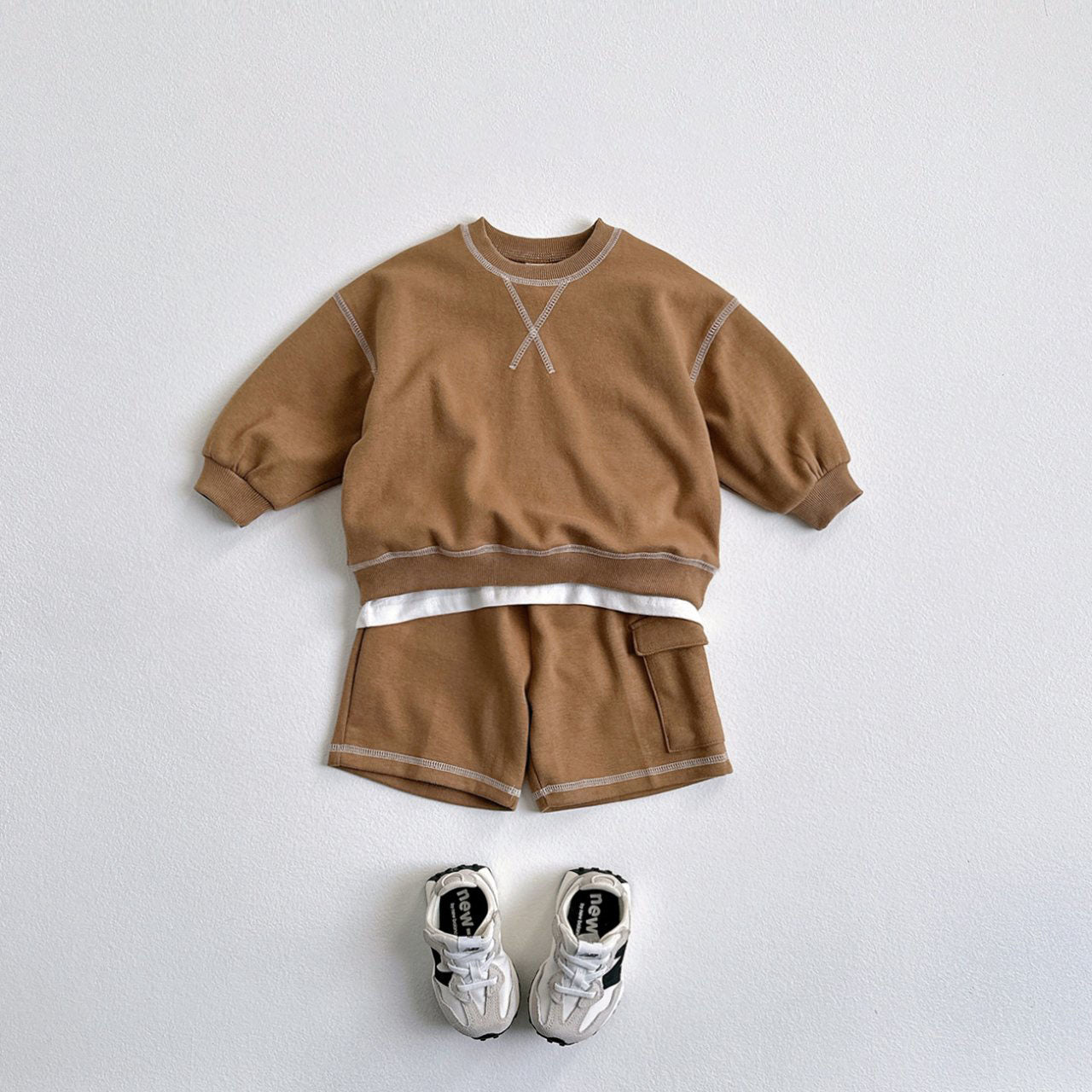 Toddler F25 Stitch Detail Long Sleeve Top and Shorts Set (1-6y) - 3 Colors - AT NOON STORE