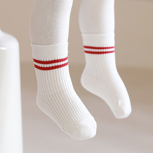 Baby Toddler Double Red Line Socks (0-8y) - White