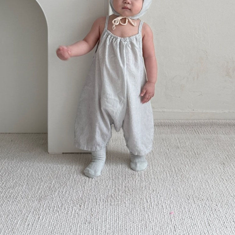 Baby Land SS25 Stripe Overalls (4-15m) - Sky Blue