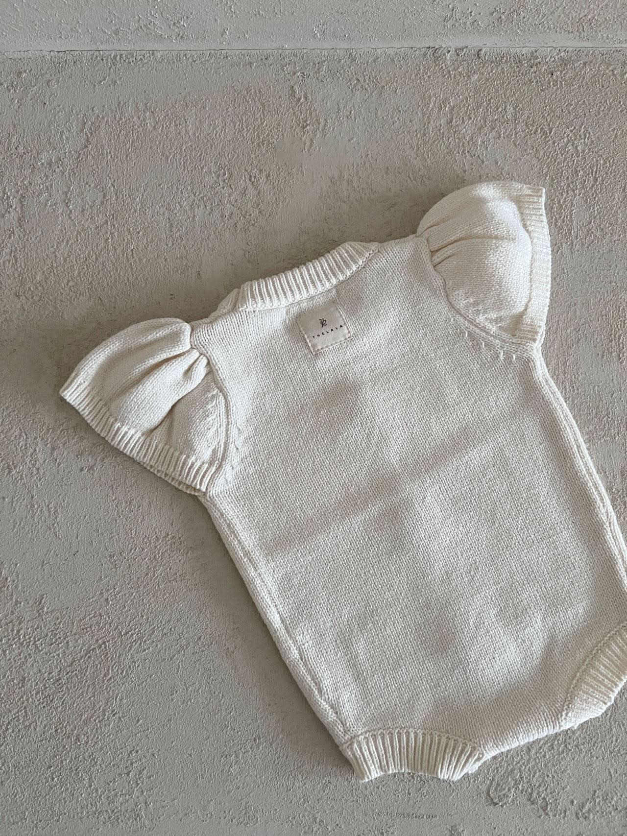 Baby Floral Embroidery Short Sleeve Knit Romper (0-24m) - Ivory - AT NOON STORE