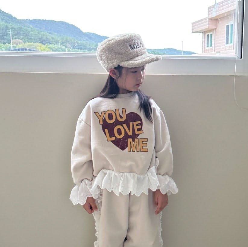 Toddler 'You Love Me' Lace Trim Sweatshirt (2-7y) - 2 Colors - AT NOON STORE