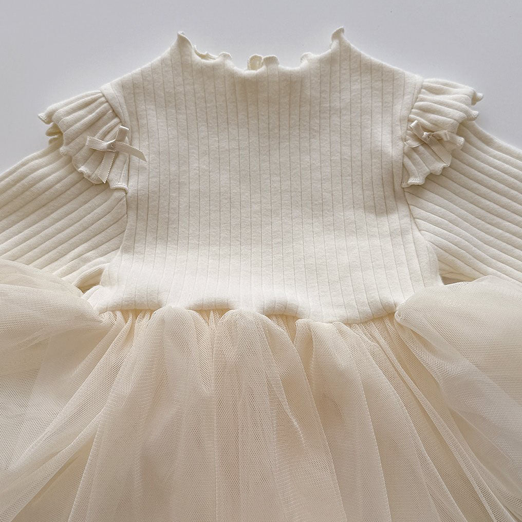 Baby/Toddler Aosta F25 Ribbed Lettuce-Edge Top Tutu dress (3m-5y)- Ivory - AT NOON STORE