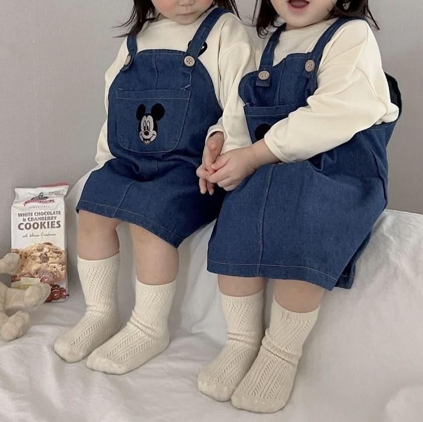 Toddler S25 Disney Mickey Face Embroidery Pocket Denim Skirtall (1-6y) - Denim - AT NOON STORE
