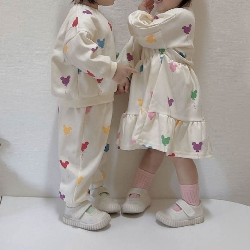 Toddler Balloon Print Long Sleeve Dress (15m-7y) -Cream - AT NOON STORE