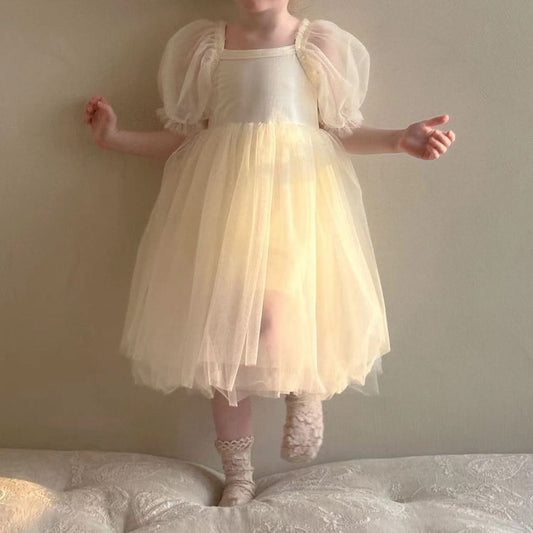 Kids Short-Puff Sleeved Ballerina Tulle Dress (2-6y) - Vanilla - AT NOON STORE