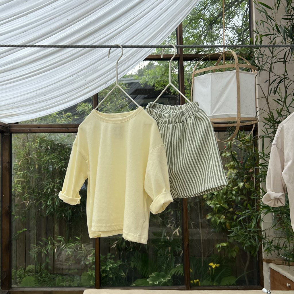 Toddler SS25 Basic Top and Stripe Shorts Set (2-7y) - 2 Colors