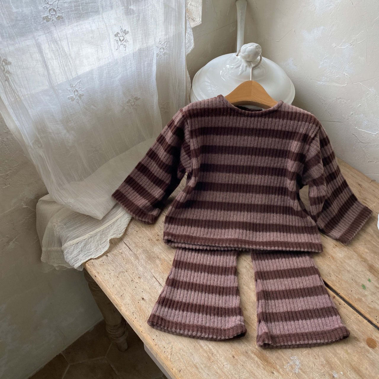 Toddler Stripe Ribbed Top and Flare Pants Set (1-6y) - 2 Colors