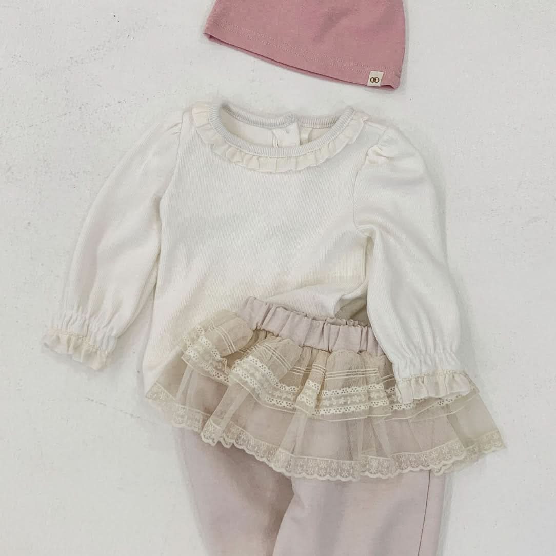 Baby S25 Neckline Frill Detail Long Sleeve Top (3-18m) - Ivory - AT NOON STORE