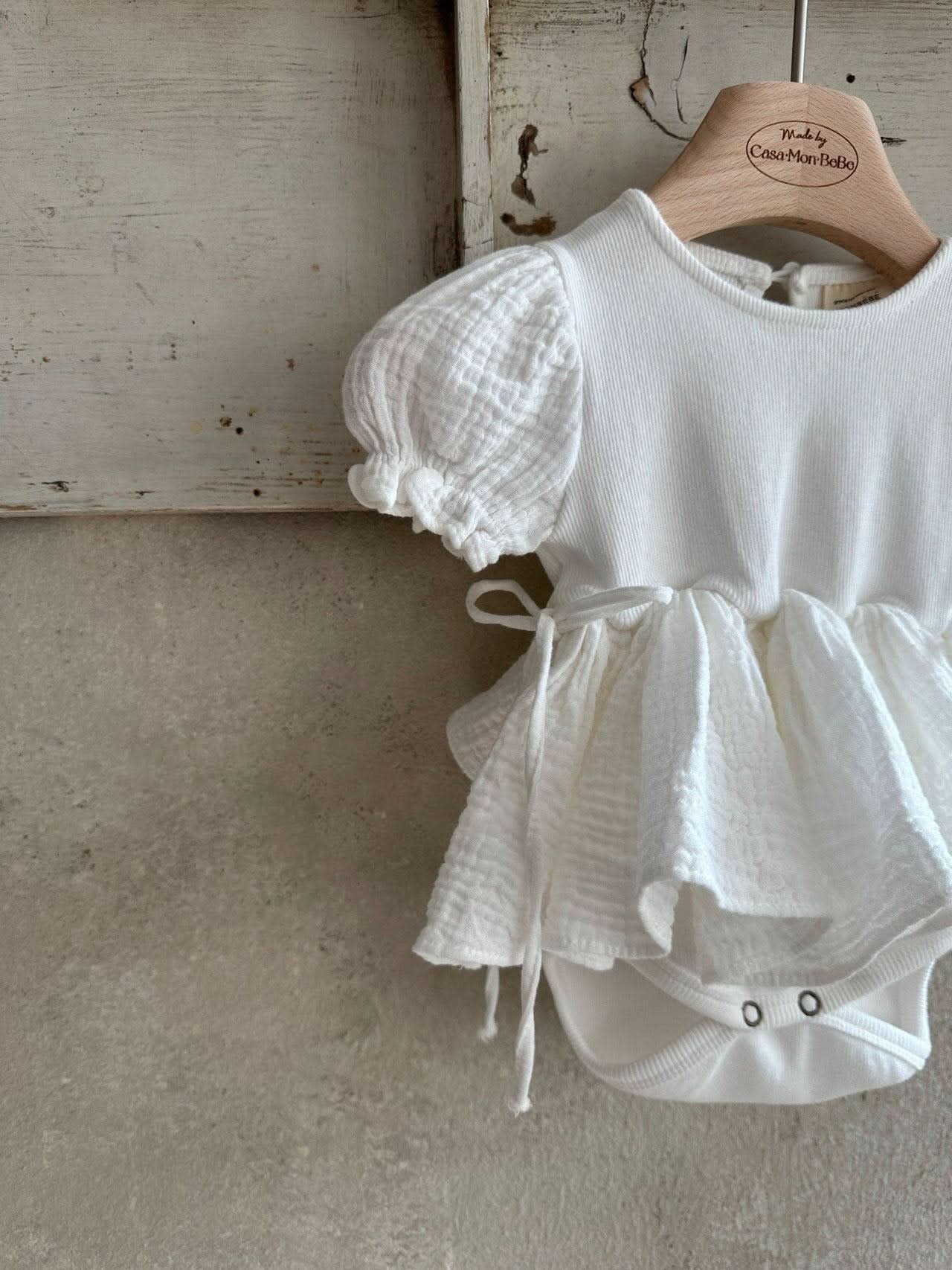 Baby Monbebe Cotton Ruffle Dress Romper with Tie Waist (3-24m) - 2 Colors - AT NOON STORE