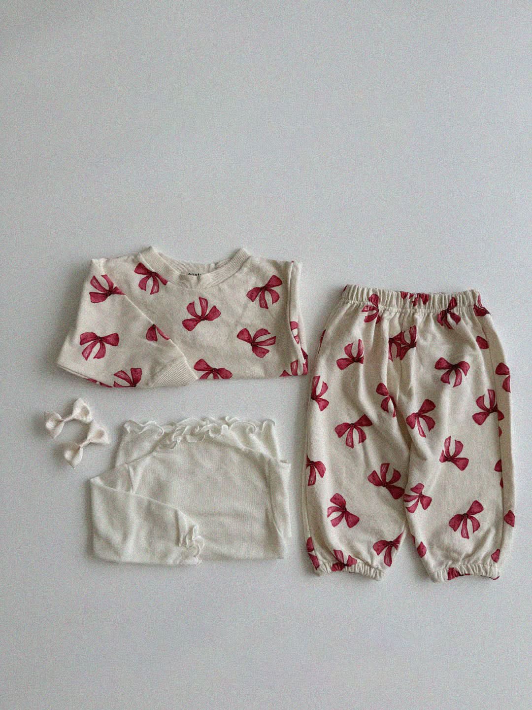 Baby Toddler Aosta F24 Pink Bow Print Jogger Pants (3m-5y) - Ivory - AT NOON STORE