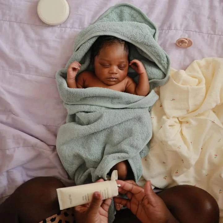 Mushie Organic Cotton Baby Hooded Towel - Sea Mist - AT NOON STORE