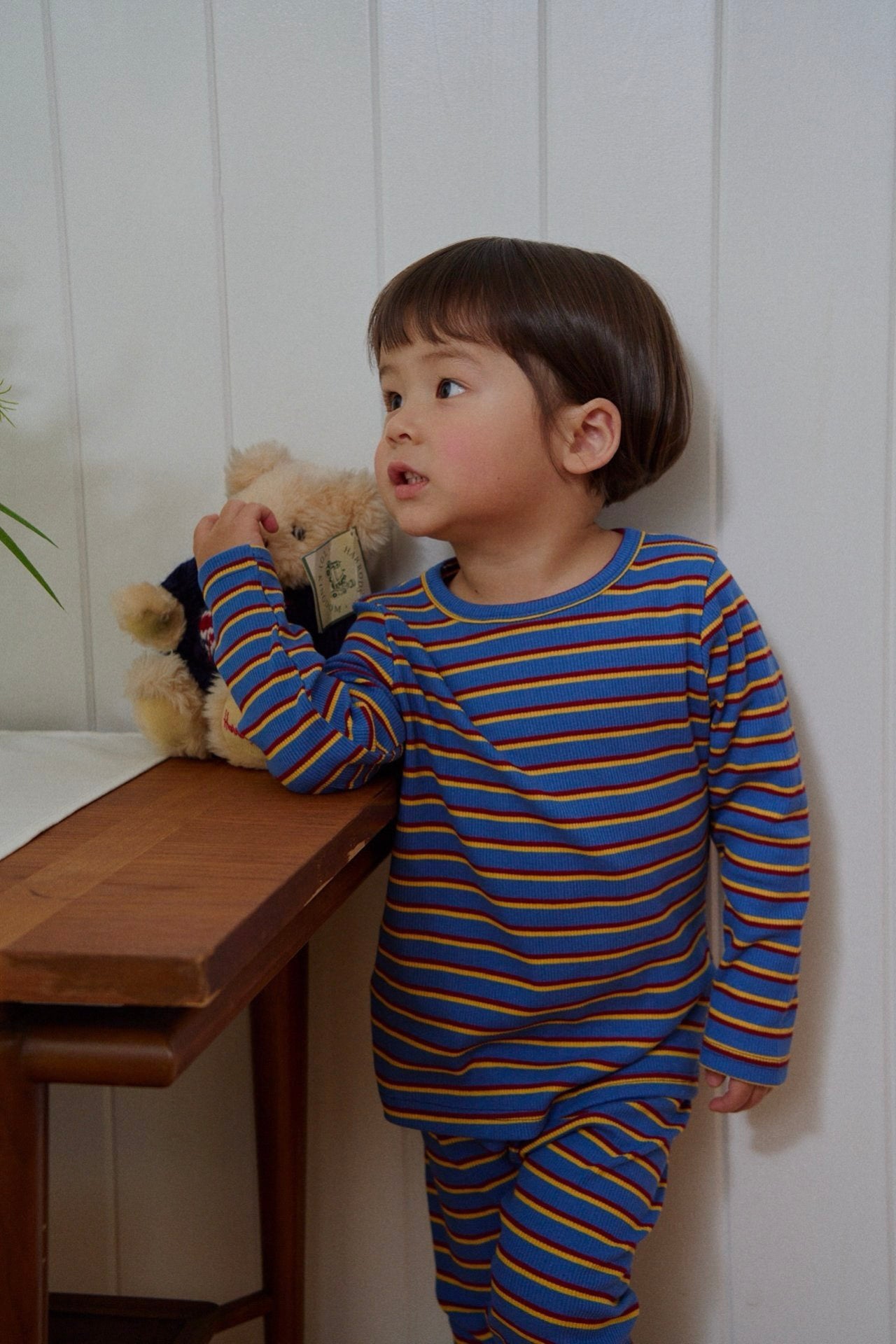 Kids F25 Ribbed Multicolor Stripe Long Sleeve Top and Pants Set (1-6y) - Blue