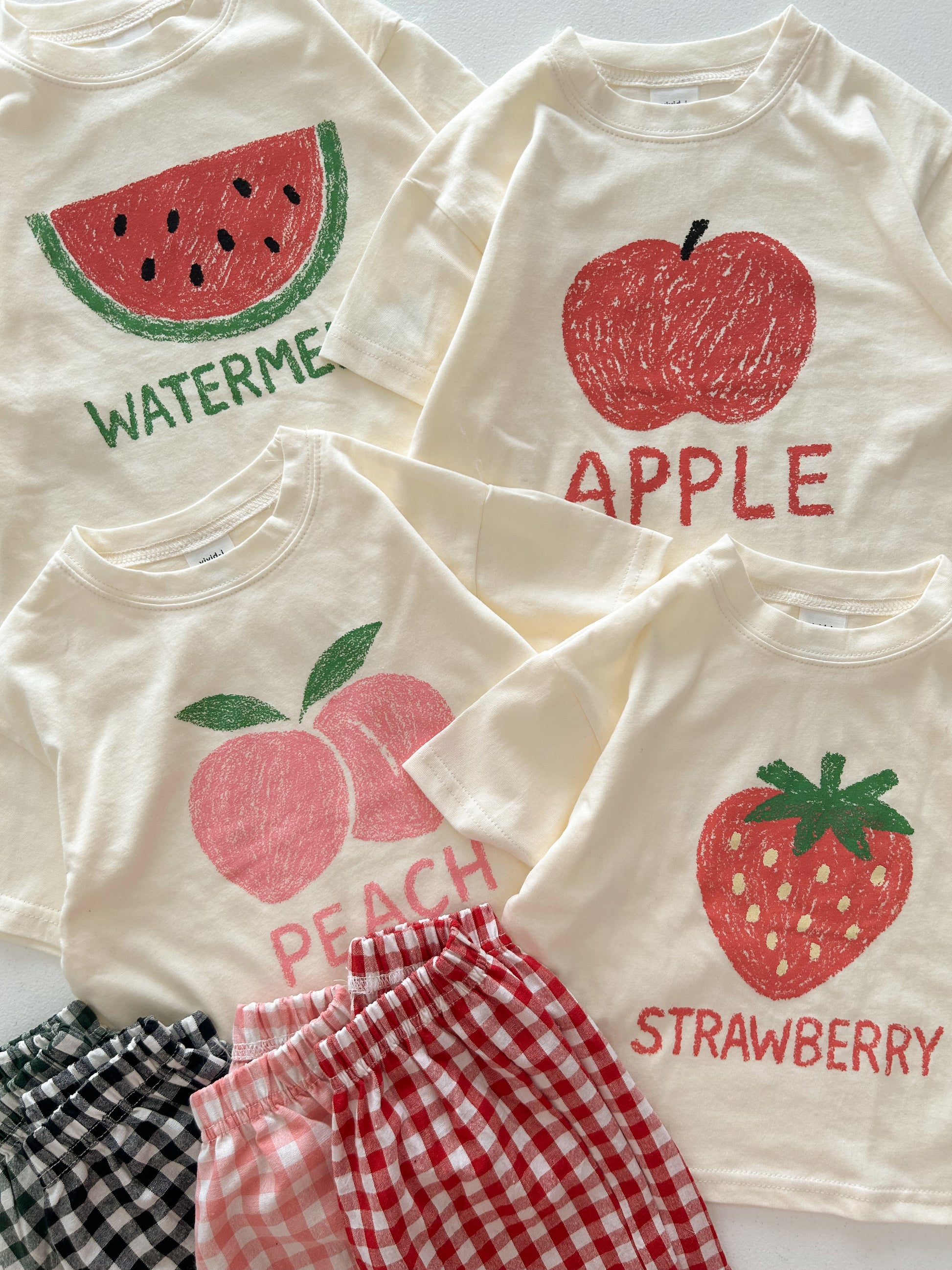 Toddler SS25 Fruit Print Short Sleeve Top and Gingham Shorts Set (2-6y) - 4 Colors - AT NOON STORE