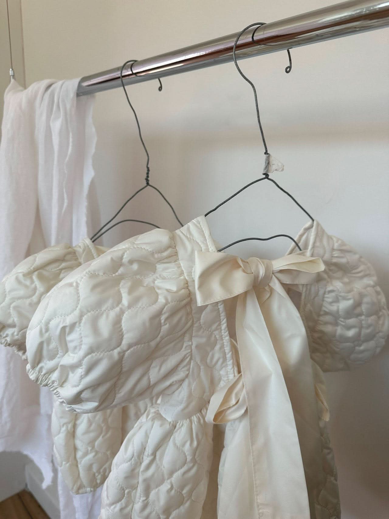 Toddler Monbebe Puff Sleeve Tie Bow Quilted Dress  (1-6y) - AT NOON STORE