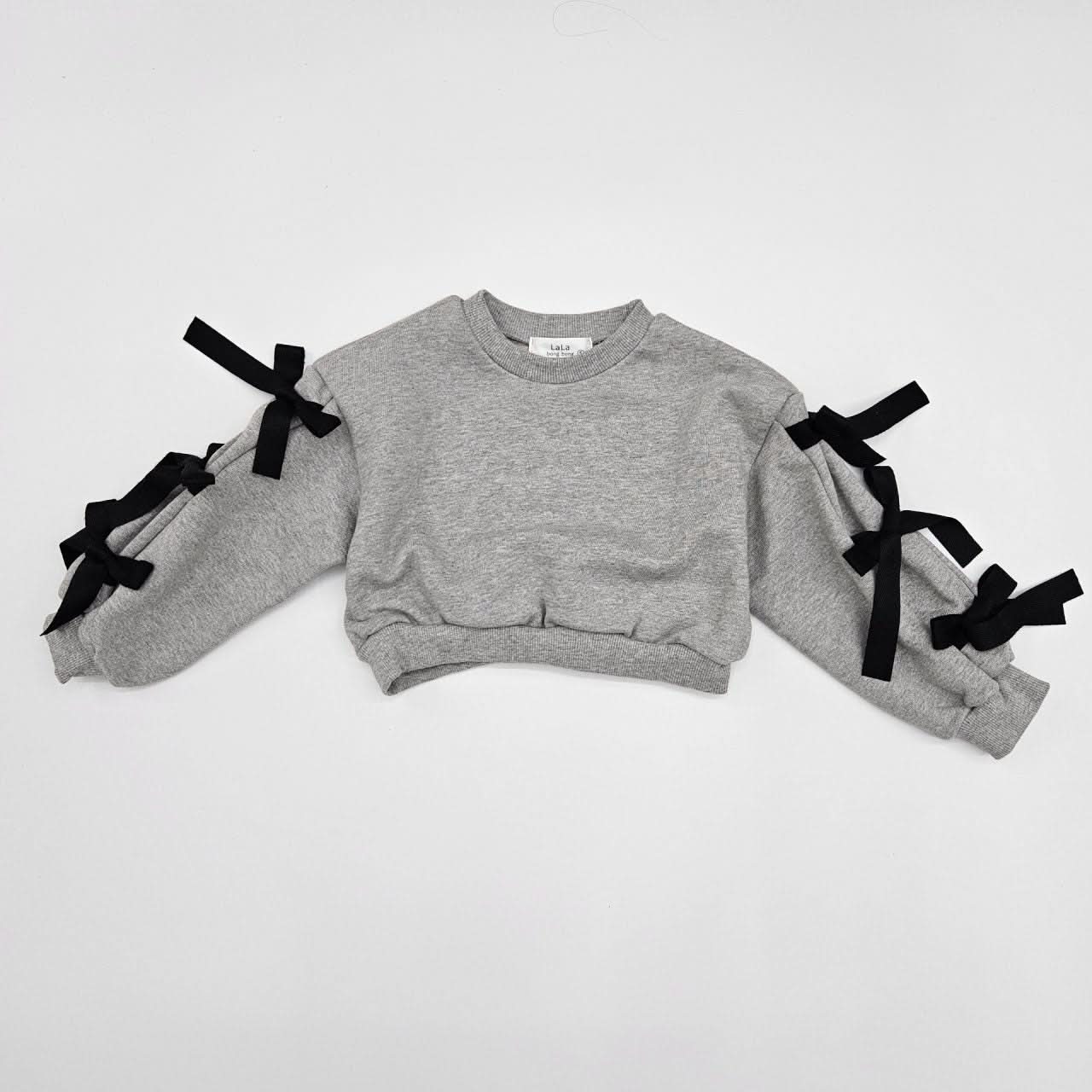 Toddler Bow Detail Long Sleeve Cropped Sweatshirt (2-7y) - 2 Colors - AT NOON STORE