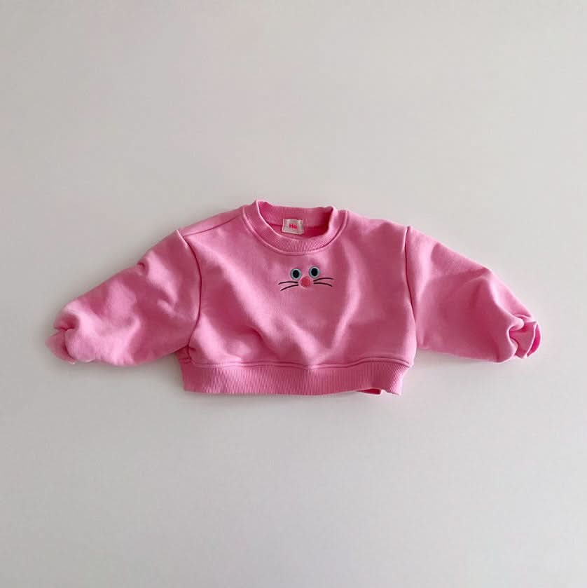 Toddler Cat Face Embroidery Cropped Sweatshirt (1-6y) - 3 Colors - AT NOON STORE