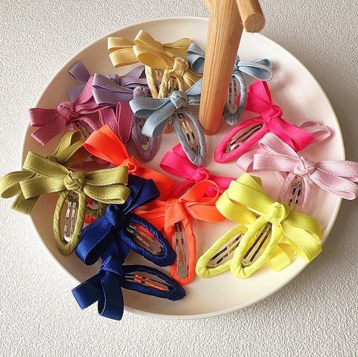 Girls Color Bow Snap Hair Clips (2pk) - 10 Colors - AT NOON STORE