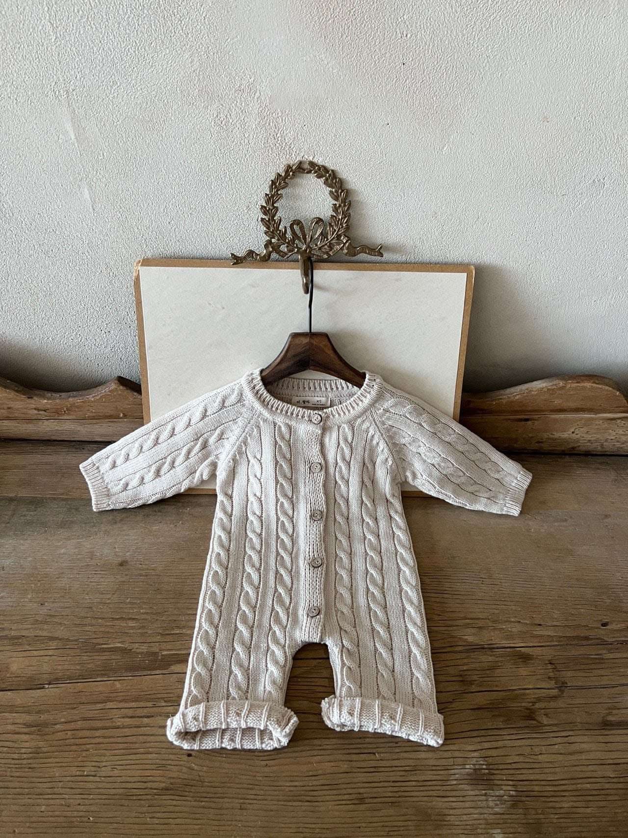 Baby Cable Knit Sweater Long Sleeve Jumpsuit (0-24m) - 3 Colors - AT NOON STORE