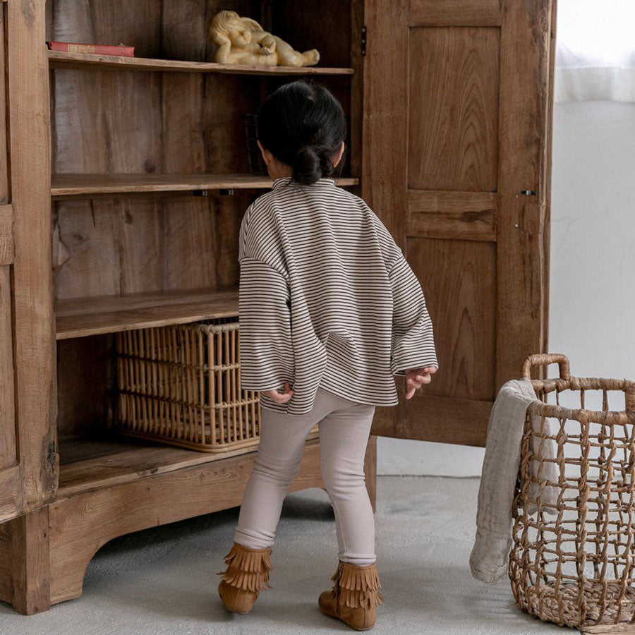 Toddler W25 Stripe Mock Neck Long Sleeve Top (2-7y) - Beige